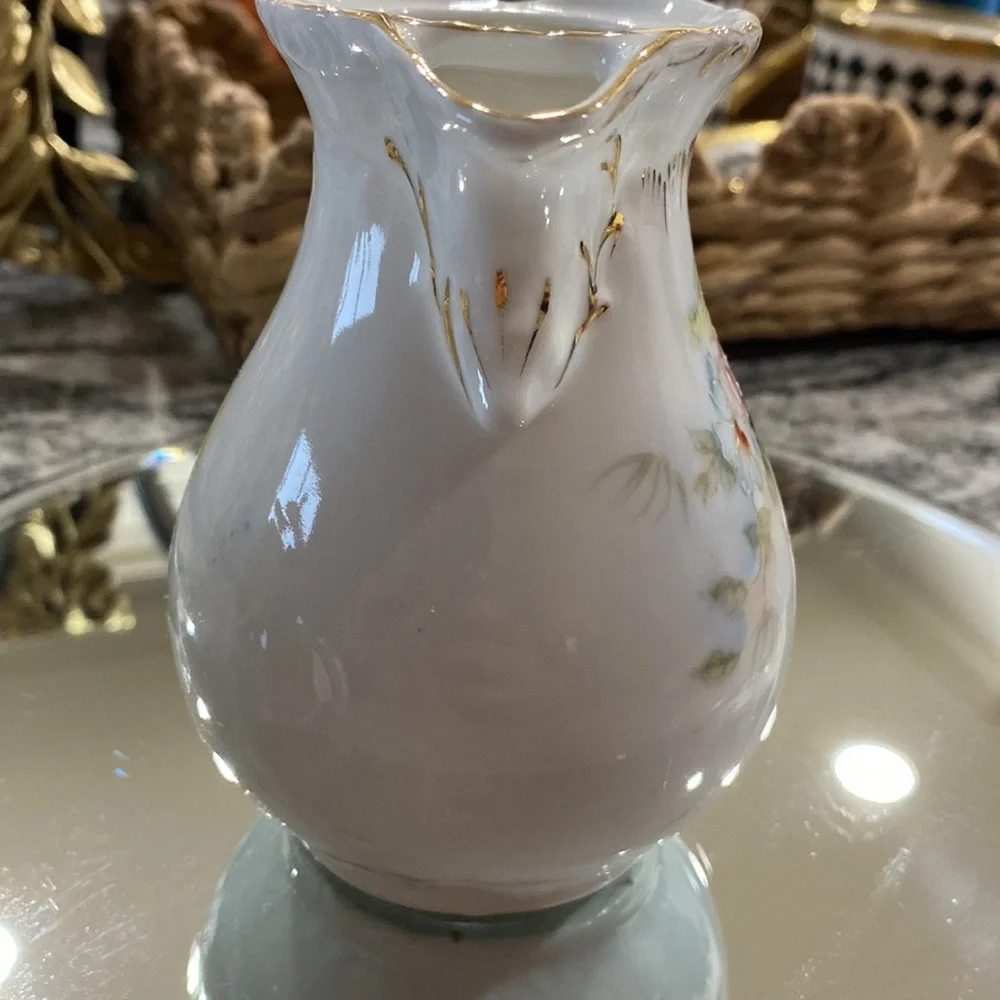 Antique White Porcelain Hand Painted Chocolate Pot with Roses, Forget Me Nots!